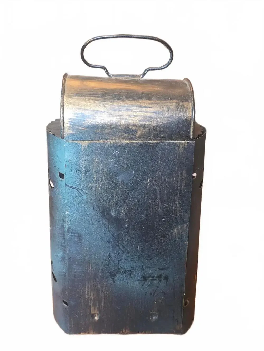 Vintage Punched Metal Lantern with Mini Oil Lamp Light